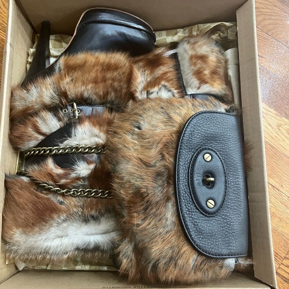 SOLD *******UGG Brown and Black Heeled Boots with matching crossbody purse.